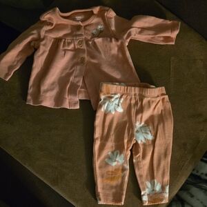 Carter's Soft Pink Baby Shirt And Pants Set 0-3m
